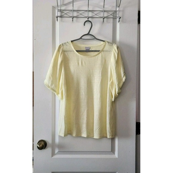 Chico's Tops - Chico's Womens Yellow Linen Top Blouse SIub Knit Tulip Sleeve Fringe Size M